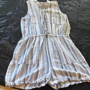 Casual Blue and White Striped Women's Romper